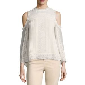 Alice + Olivia Ophelia White Eyelet Lace Cold Shoulder Blouse